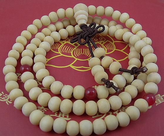 6mm Tibetan Buddhism 108 White Sandalwood Prayer Bead Mala  