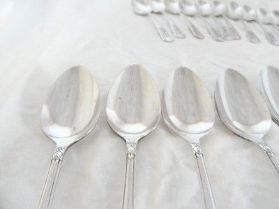 WM Rogers 1938 Rosalie Silverplate Flatware Set + Soup Table Sugar 