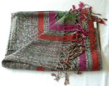 INDIA KASHMIR PURE JAMAVAR WOOL SHAWL SCARF WRAP NEW 14  