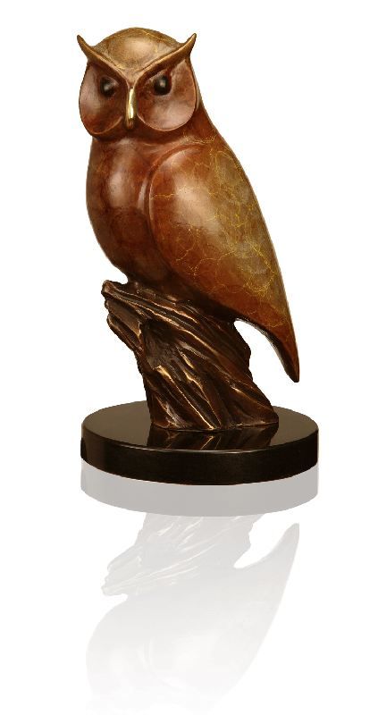 Bronze Owl On Branch Contemporary Statue Sculpture  