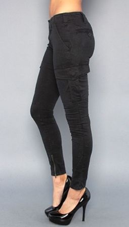 Free People MILITARY SKINNY COCOA BLACK CARGO Stretch Pants  