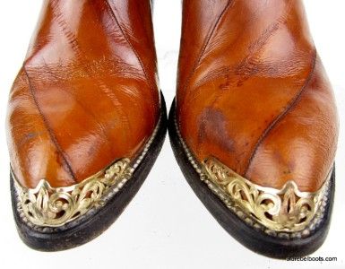 Vtg Rio Grande RED EELSKIN Rock n Roll Cowboy Boots Gold Filigree Tips 