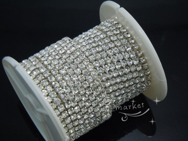   crystal rhinestone close chain trims silver SS12 3mm 10 yard  