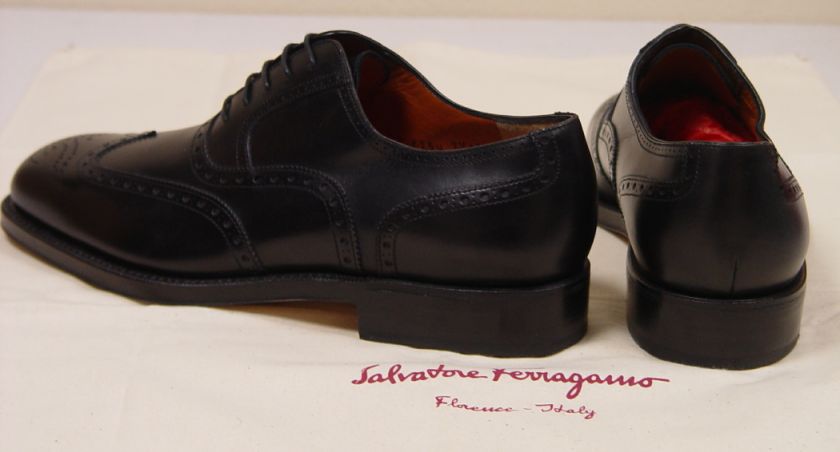   FERRAGAMO SHOES $790 BLACK TRAMEZZA WING TIP OXFORD 7.5C 40.5e NEW