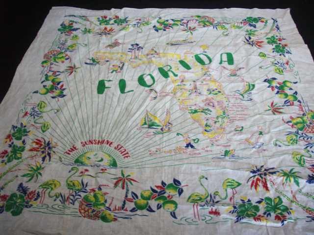 VINTAGE UNUSED FLORIDA STATE TABLECLOTH w/TAG #D972  