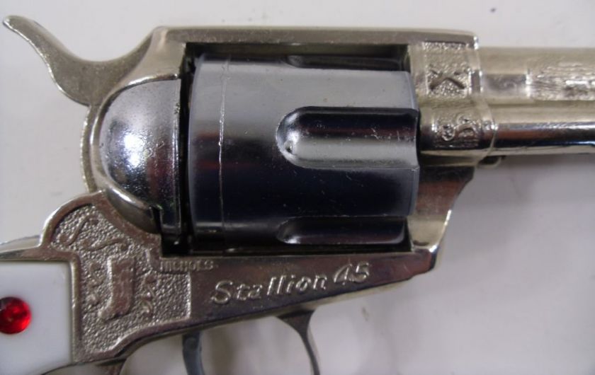 Vintage Nichols Stallion 45 Cap Gun w/ Spare Grips & Bullets  