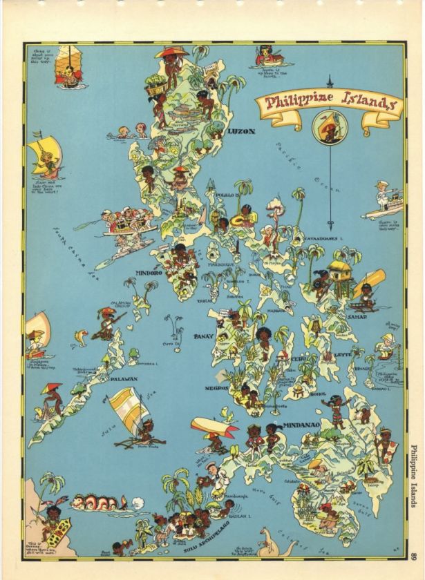 RUTH TAYLOR VINTAGE MAP CARTOON PHILIPPINE ISLANDS RARE  