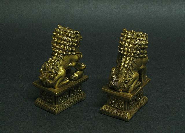 Lovely Pair Chinese Small Brass Foo Dogs Statue T1107d  