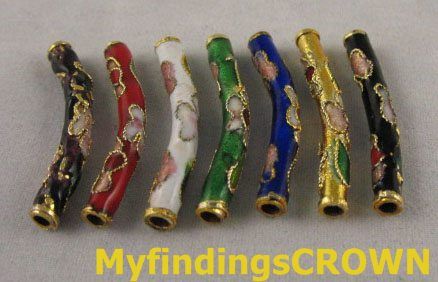 60 pcs Mixed colour curved cloisonne tube beads W531  