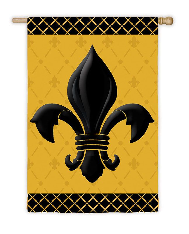 FLEUR DE LIS BLACK & GOLD MARDI GRAS Evergreen Decorative Garden Flag 