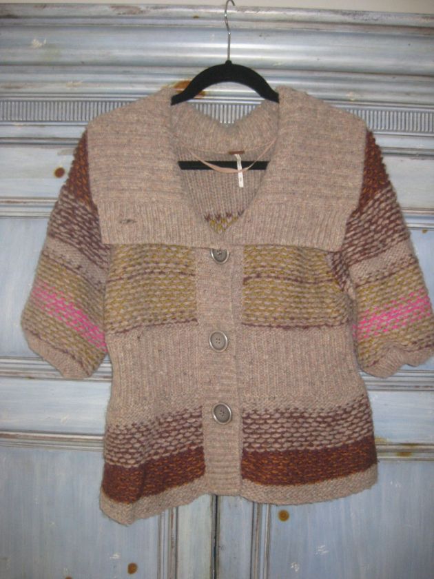 Free People earth tone heavy wool blend cardigan size M  