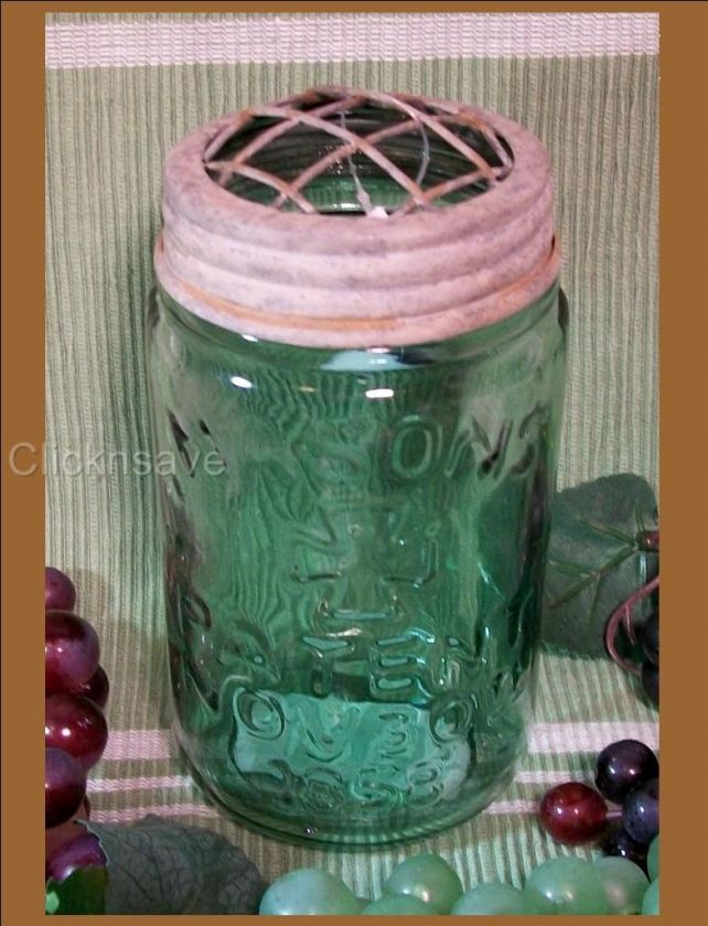 Mason or Ball Jar Flower Frog Vase ZINC Colored Lid   Primitive 