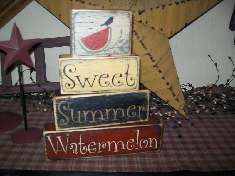 PRIMITIVE BLOCK SIGN~~SWEET SUMMER WATERMELON~~CROW~~  