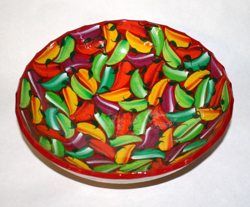 Handmade Mexican Talavera Salad Bowl Clay Pottery Folk Art Serving 