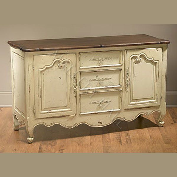 Distressed Antiqued Parchment Hand Carved Sideboard  