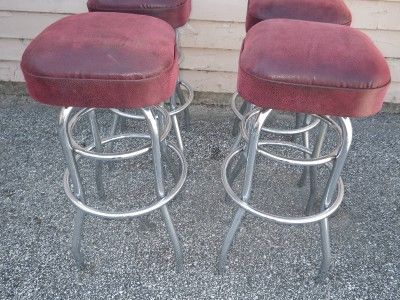 UPHOLSTERED CHROMED SWIVEL BARSTOOLS MID CENTURY  