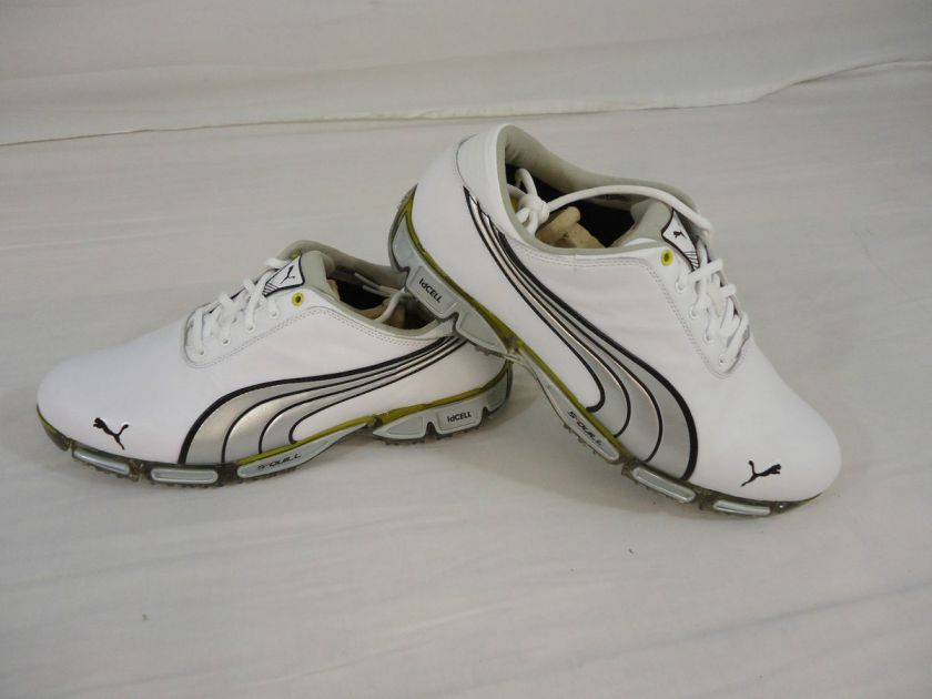 NEW 2012 MENS PUMA CELL FUSION 3 PRO GOLF SHOES (WHITE BLACK SILVER 