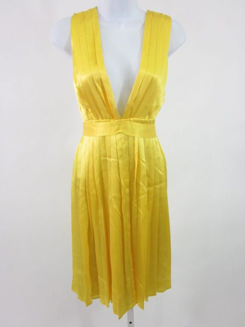 NWT JENNY HAN Yellow Sleeveless Pleated V neck Dress M  