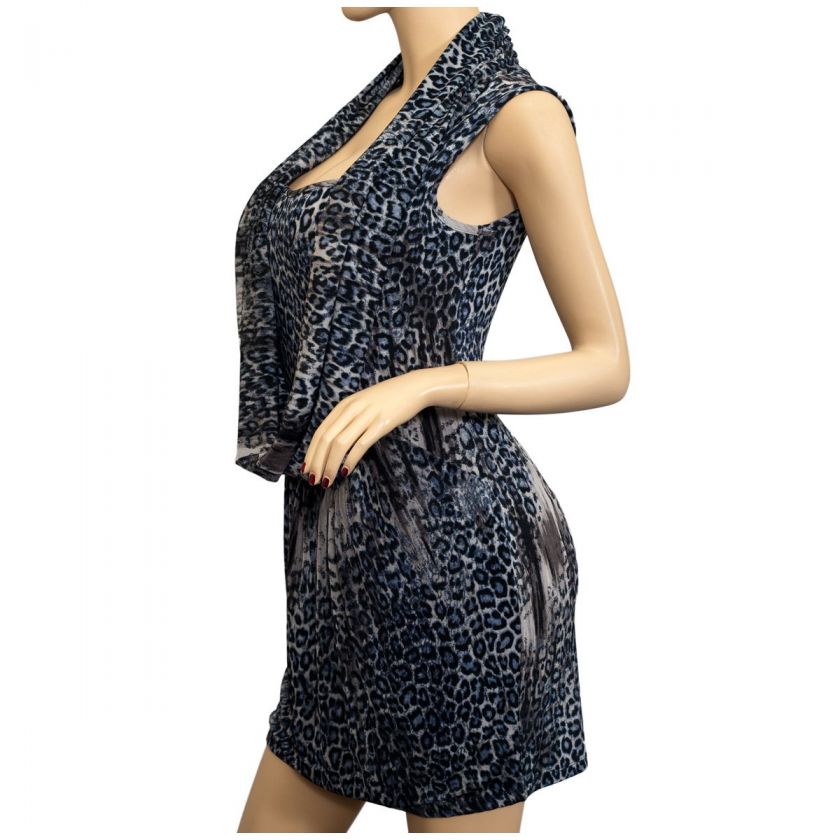 Plus Size Animal Print Sleeveless Dress Blue  