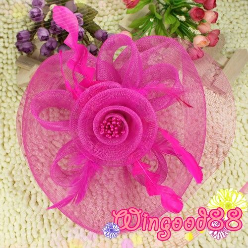 Lady Cocktail Feather Veil Hat Hair Clip Bow Fascinator  