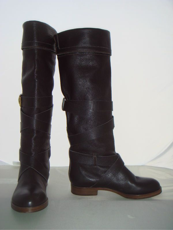 NIB AUTHENTIC CHLOE BROWN LEATHER PRINCE STRAP BOOTS 37  