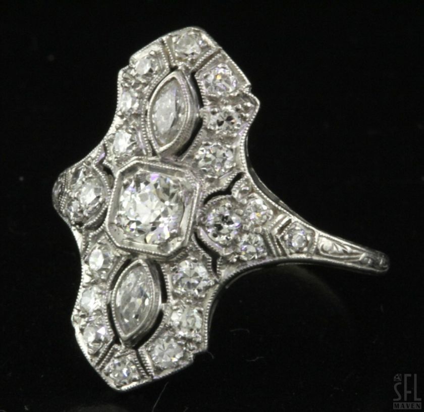 ANTIQUE PLATINUM EXQUISITE 1.40CT VS DIAMOND FILIGREE COCKTAIL RING 