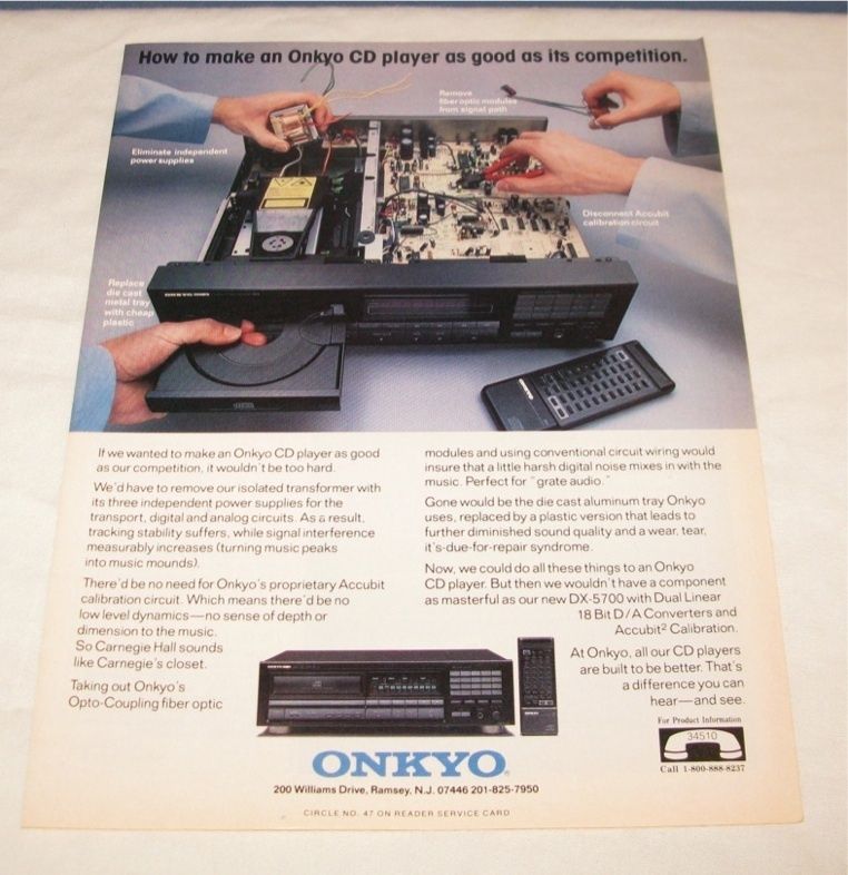 Onkyo DX 5700 CD Player PRINT AD from 1990  