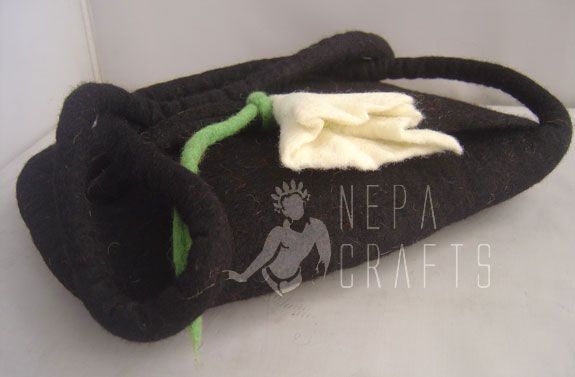 Leaf Flower Felt Black Bag Nepal  