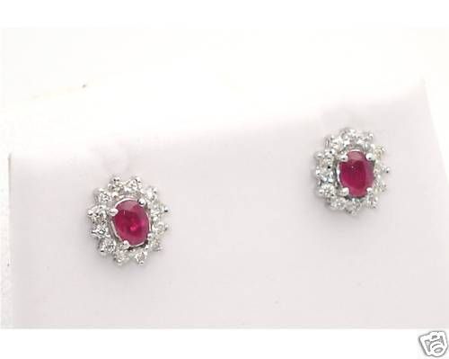 New Classic 14kt W Gold Ruby Diamond Stud Earrings  