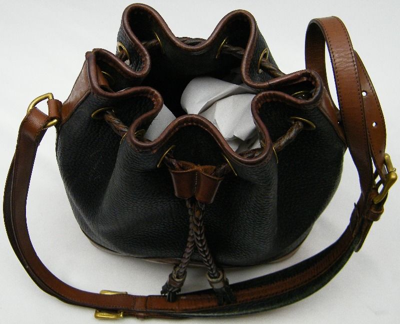   DARK NAVY BLUE AWL LEATHER HANDBAG DRAWSTRING BUCKET BAG PURSE  