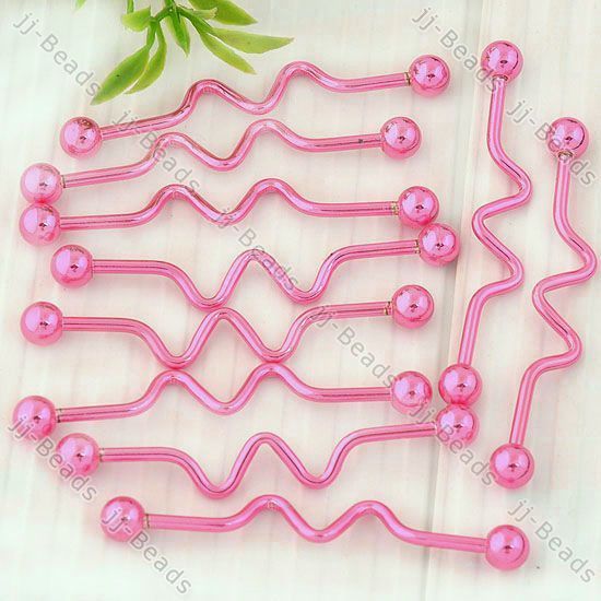 10pc Pink Curve Industrial Bar Barbells Ear Tongue Ring 14ga Body 