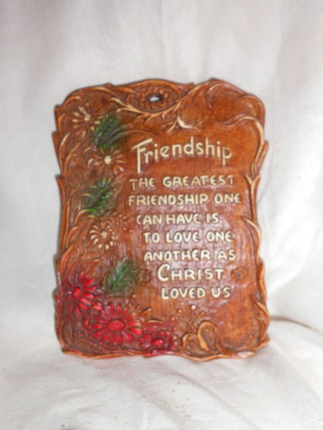 vtg SYROCO FRIENDSHIP Christ FLOWERS inspirationplaque  