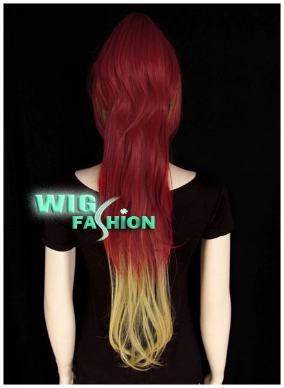 New Fashion Short Red Mixed Blonde Cosplay Wig + Ponytail  