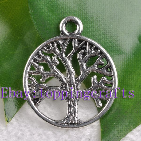 FREE SHIP 100pcs Tibetan Silver Round Tree Charms TP7618 24mm  