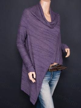 Trendy Asymmetric Hem Draped Neck Long Sleeves Wrap Shirt Blouse 