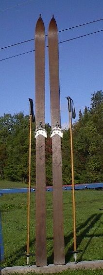 VINTAGE Wooden Skis 83 POINTS + Bamboo Poles ANTIQUE  