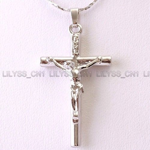 Crucifix Jesus Cross 18KGP Pendant & 18 Necklace 010PW  