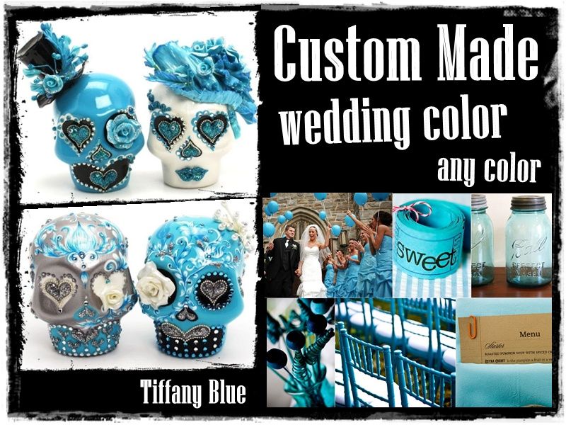 CUSTOM MADE SKULL WEDDING CAKE TOPPER GOTHIC DAY OF THE DEAD STYLE 