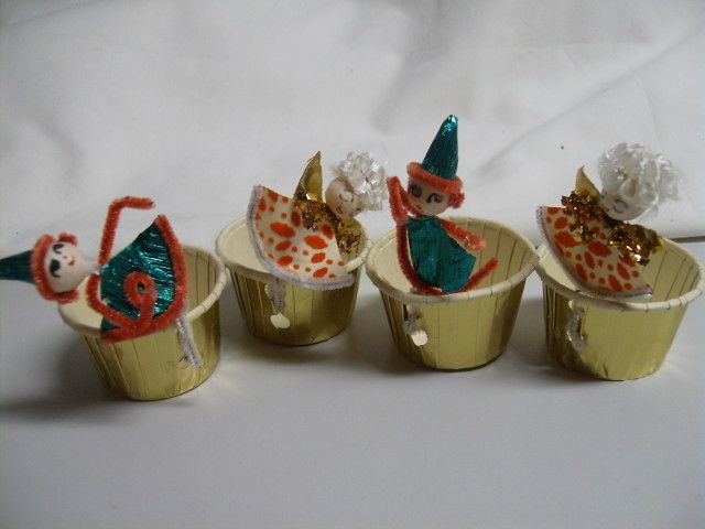 Vintage 40s Gold Nut Cup Party Favors Pipe Cleaner Angel Elf 