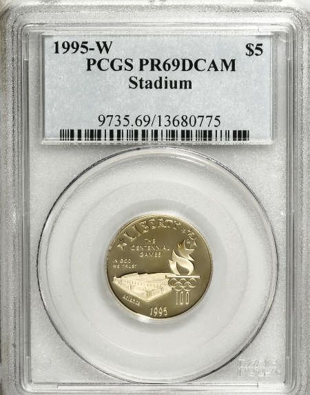 1995 W, PCGS PROOF  69 DCAM, STADIUM $5 GOLD  