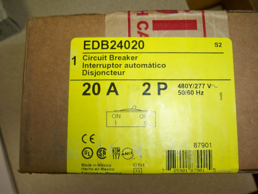 SQUARE D EDB24020 20 AMP 480 VOLT 2POLE CIRCUIT BREAKER  