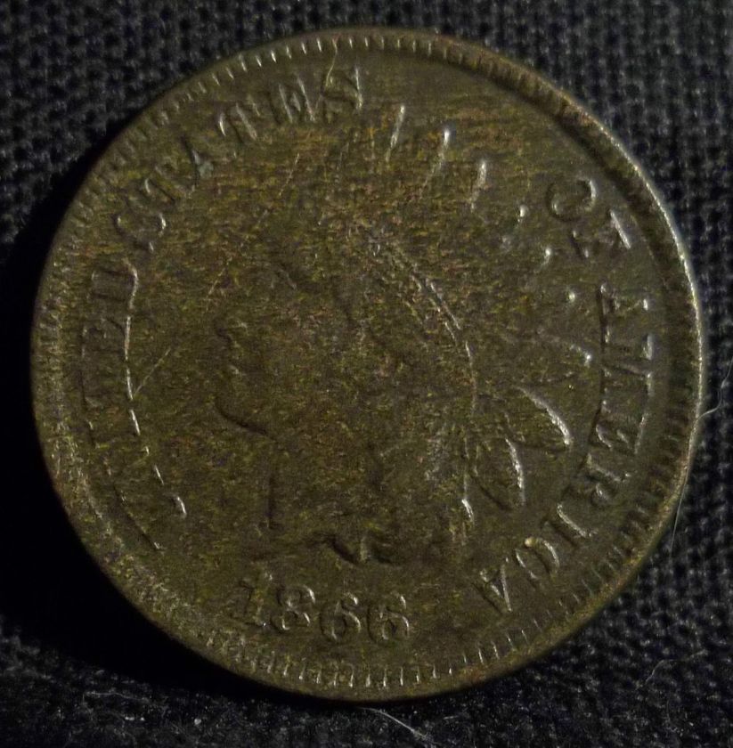 1866 INDIAN HEAD 1 CENT PIECE AU+  