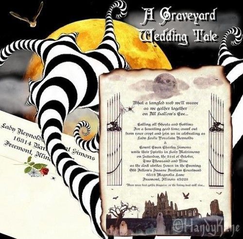 Halloween Wedding Invitations Scrolls w/ Black Tubes  