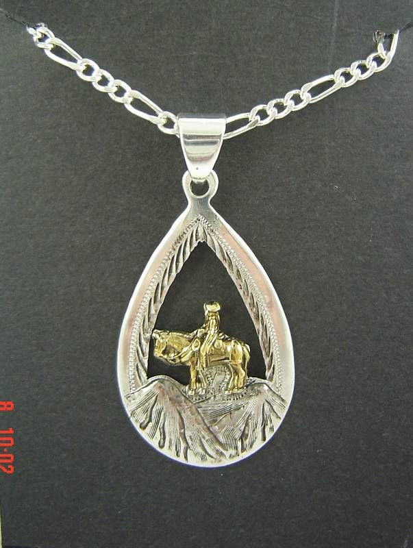 Cowgirl Western Mule Rider Silver Pendant Necklace  