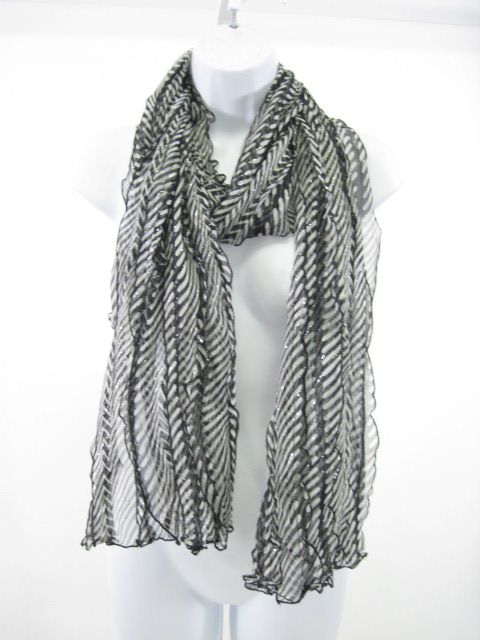 DESIGNER Black White Metallic Ruffle Scarf Wrap  