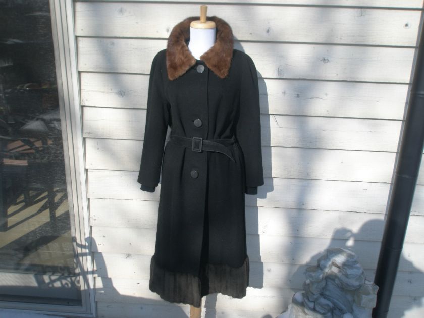 Mink and 100% Cashmere Black Coat Jacket Size Medium 8   10  