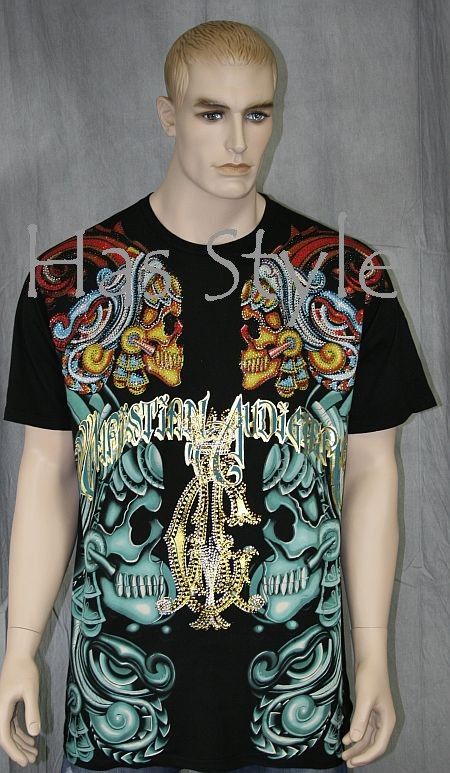 Christian Audigier Black Stones Mirror Indian T SHIRT  