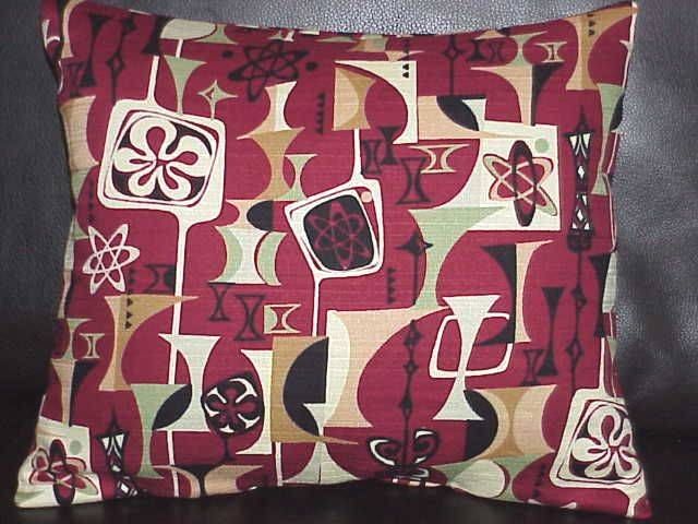 PILLOW tiki ATOMIC eames era 50s 60s RETRO FABRIC red  