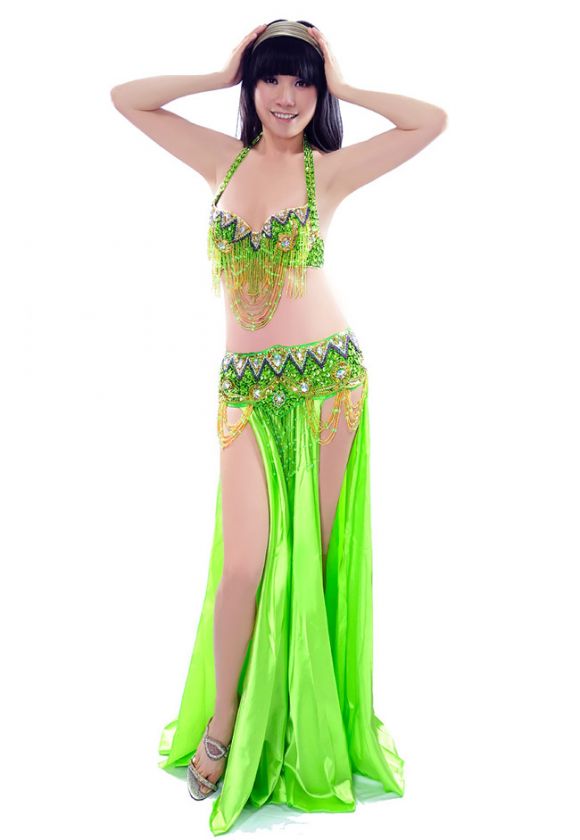 C91808 Sexy Belly Dance Costume Set Top & Belt Multicolor Size S M L 