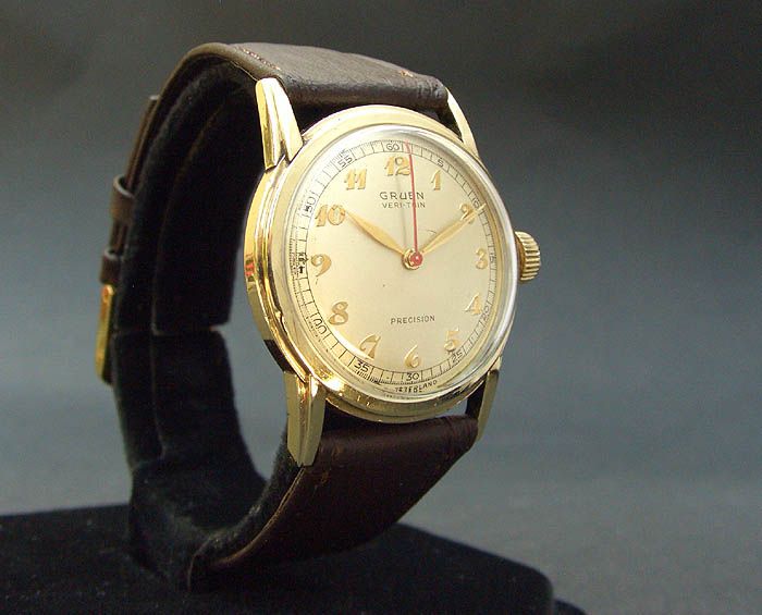 40s GRUEN Veri Thin 420SS 17J MILITARY ELEGANT LUGS MEN SWISS 10K GOLD 